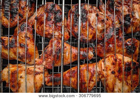Chiken On The Grill - Paleo Food Photography.delicious Chiken Steak, Hot Barbecue Grill.roasted Chik