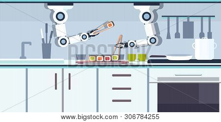 Smart Handy Chef Robot Preparing Sushi Using Chopsticks Robotic Assistant Innovation Technology Arti