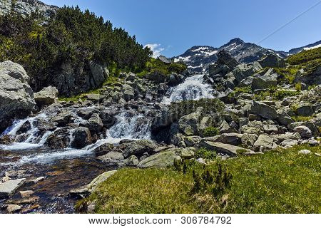 Waterfall And Sivrya Peak, Pirin Mountain, Bulgaria