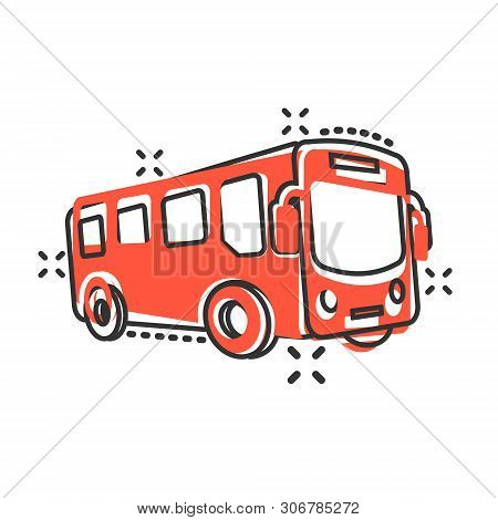 School Bus Icon In Flat Style. Autobus Vector Illustration On White Isolated Background. Coach Trans