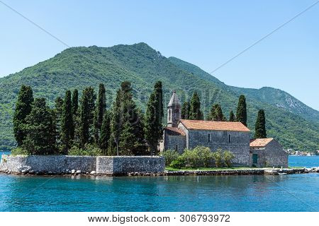 Natural Islet With Saint George Benedictine Monastery. Kotor Bay. Montenegro