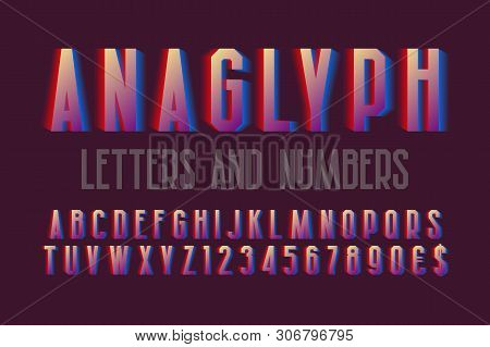 Anaglyph Letters And Numbers With Currency Signs. Urban Vibrant Font. Isolated English Alphabet.