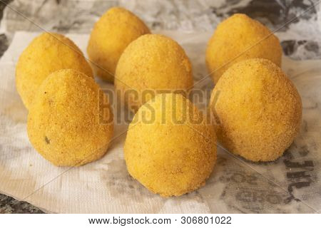 Series Of Fried Home Made Sicilian Arancine