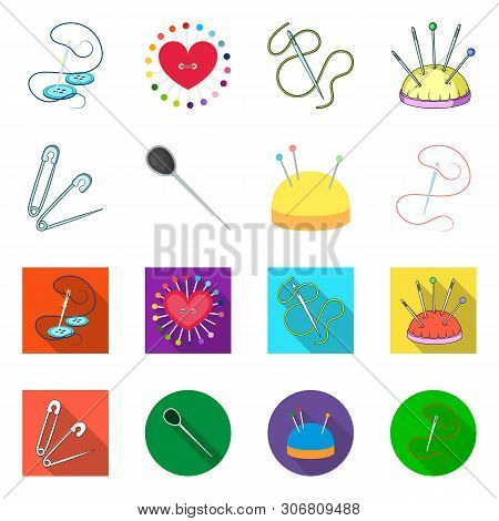 Vector Design Of Pin And Sewing Sign. Set Of Pin And Sketch Stock Vector Illustration.