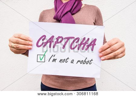 Hands Holds Paper Sheet Width Words Captcha I Am Not A Robot
