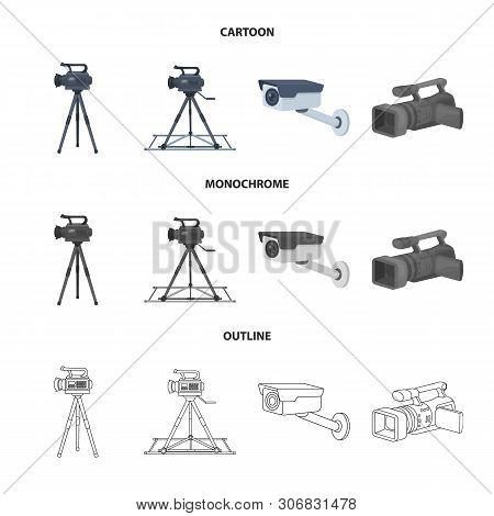 Vector Design Of Camcorder And Camera Sign. Set Of Camcorder And Dashboard Stock Vector Illustration