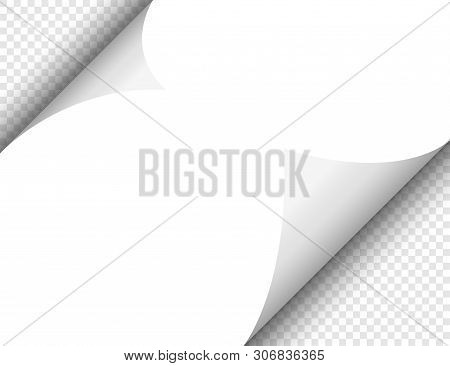 Realistic Blank Sheet Of Paper With Curled Corner And Shadow On Transparent Background