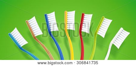 Toothbrush. Dental Broom. Coloured Set For Tooth Hygiene. Stomatology Prophylaxis Equipment. Green B
