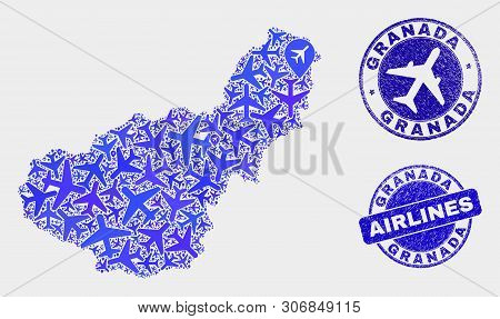 Aviation Vector Granada Province Map Mosaic And Grunge Watermarks. Abstract Granada Province Map Is 