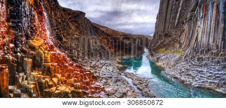 Studlagil basalt canyon, Iceland. One of the most wonderfull nature sightseeing in Iceland.