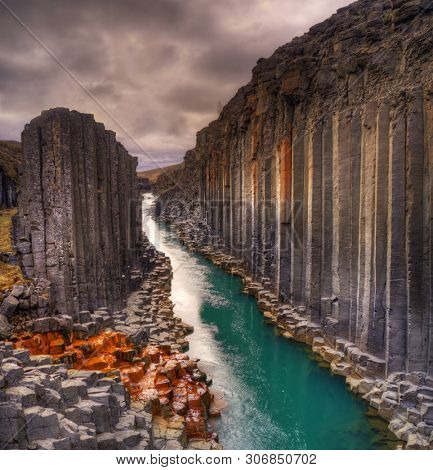 Studlagil basalt canyon, Iceland. One of the most wonderfull nature sightseeing in Iceland.