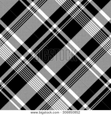 Black White Pixel Fabric Texture Seamless Pattern. Vector Illustration.