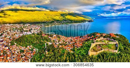 Aerial View Of Samuels Fortress At Ohrid In North Macedonia