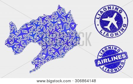 Aviation Vector Liaoning Province Map Mosaic And Grunge Seals. Abstract Liaoning Province Map Is Don