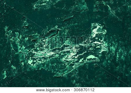 Vintage Green Background. Rough Painted Wall Of Emerald Color. Imperfect Plane Of Virid Colored. Une