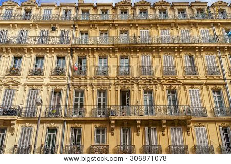 Traditional French Haussmann Architecture And Residential Building In Marseille, France.