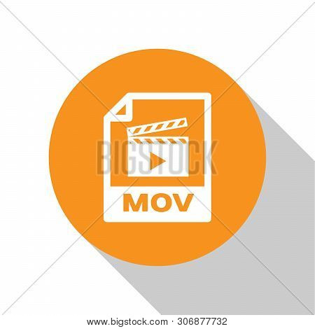 White Mov File Document Icon. Download Mov Button Icon Isolated On White Background. Mov File Symbol