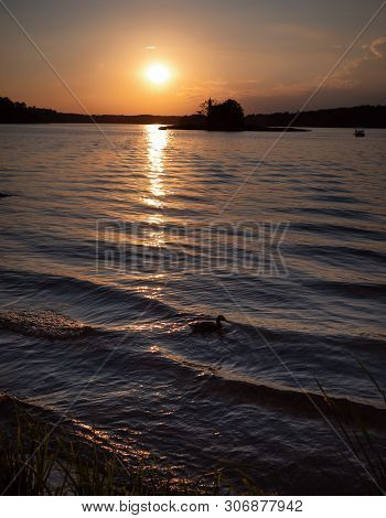 Sunset On The Biale Lake In Augustow In Poland