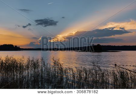 Sunset On The Biale Lake In Augustow In Poland