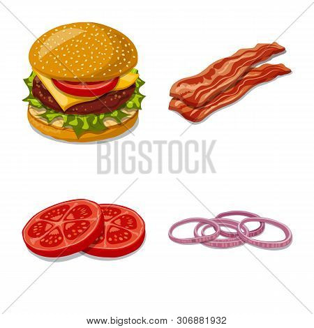 Vector Design Of Burger And Sandwich Sign. Collection Of Burger And Slice Vector Icon For Stock.