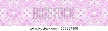 Pink Red Seamless Border Scroll. Geometric Watercolor Frame. Amusing Seamless Pattern. Medallion Rep