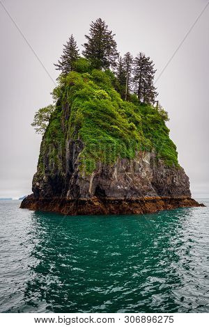 Beautiful Rock Island In Aialik Bay In Kenai Fjords National Park Near Seward Alaska.
