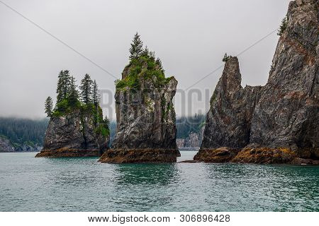 Rock Formations In Aialik Bay In Fjords National Park In Alaska.