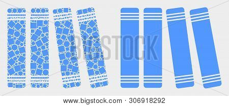 Dot And Flat Books Icons. Vector Mosaic Of Books Formed Of Scattered Square Elements And Spheric Ele