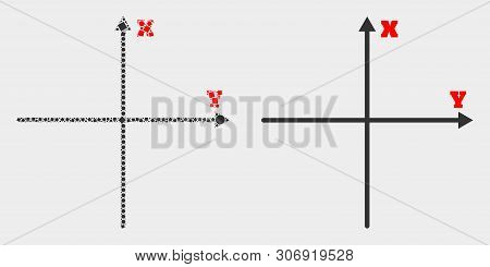 Dotted And Flat Cartesian Axes Icons. Vector Mosaic Of Cartesian Axes Constructed Of Random Small Re
