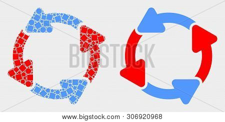 Dot And Flat Circulation Arrows Icons. Vector Mosaic Of Circulation Arrows Formed Of Randomized Rect