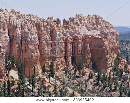 Close Up Of Layered Red Rock Walls At Farview Point Lookout At Bryce Canyon National Park, Utah.