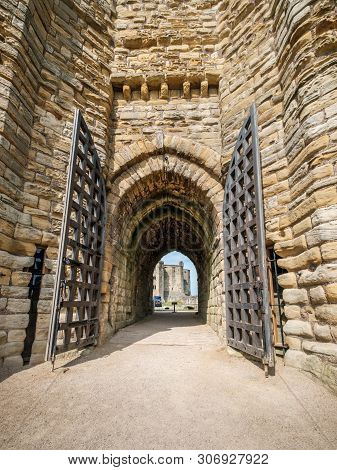 Warkworth Castle, Warkworth, Northumberland, England - 30th April 2019. The Outer Walls Of Warkworth