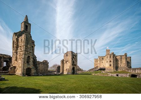 Warkworth Castle, Warkworth, Northumberland, England - 30th April 2019. The Outer Walls Of Warkworth