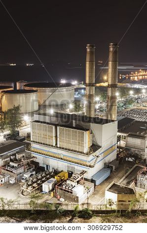 Power Plant In Hong Kong City At Night