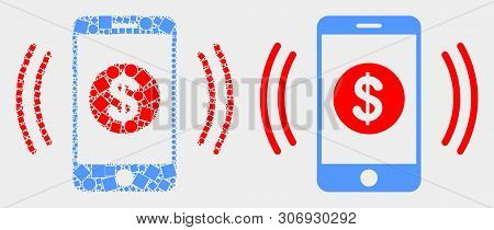 Pixel And Flat Financial Smartphone Vibration Icons. Vector Mosaic Of Financial Smartphone Vibration