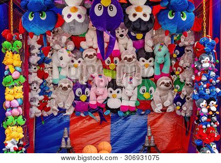 Mackay, Queensland, Australia - June 16th 2019: Sideshow Game Attraction To Win A Soft Toy At Pionee