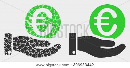 Dotted And Flat Hand Offfer Euro Coin Icons. Vector Mosaic Of Hand Offfer Euro Coin Formed With Irre