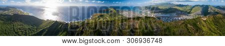 Aerial panorama of the island of Oahu. Area near the Koko Head volcano. Hawaii