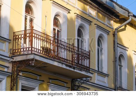 Ribinsk, Russia - June, 9, 2019: balcony on a wall of an old house in Ribinsk, Russia