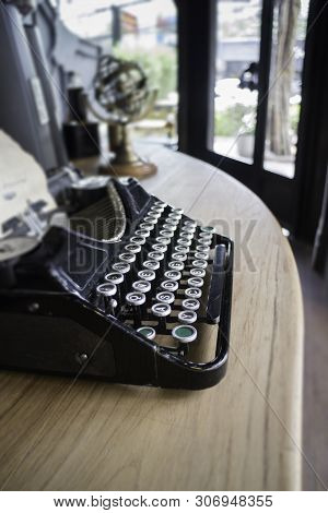 Cozy Cafe Decoration With Vintage Typewriter, Stock Photo