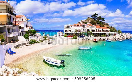 Samos island - picturesque traditional fishing village Kokkari. Greece