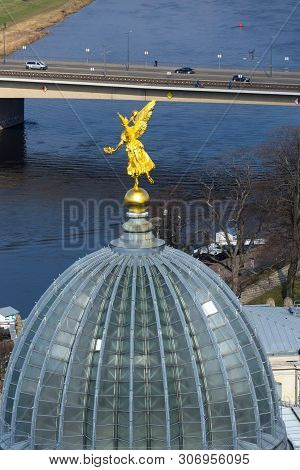 Amazing Dresden Aerial View With River Elbe And Kunstakademie - Academy Of Fine Arts On Sunny Spring