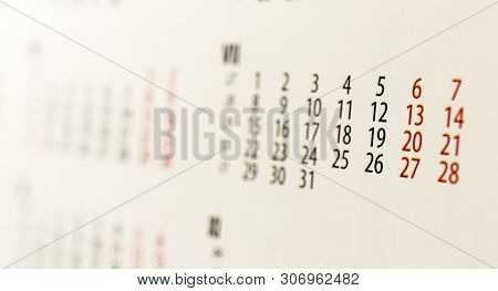 Calendar Sheet. Calendar Of The Year Two Thousand Nineteen. July.