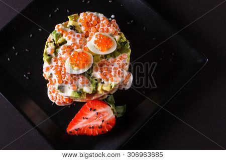 Round Salad Made Of Red Fish Potato And Avocado