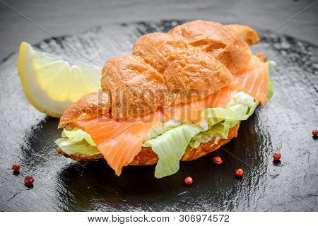 Croissants With Soft Cheese, Salted Salmon And Green Salad. Love