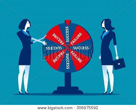 Business Team And Result Of Wheel Of Fortune. Concept Business Vector Illustration.