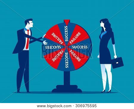 Business Team And Result Of Wheel Of Fortune. Concept Business Vector Illustration.