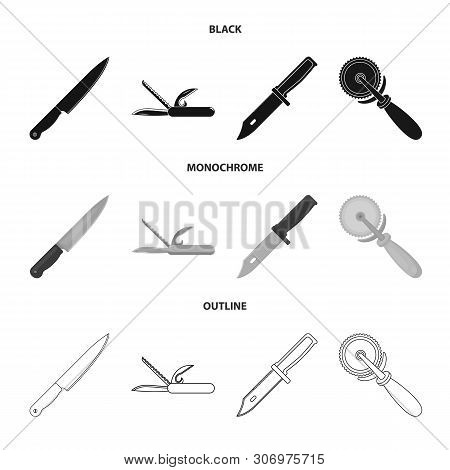 Vector Design Of Knife And Cut Icon. Collection Of Knife And Flat Stock Vector Illustration.