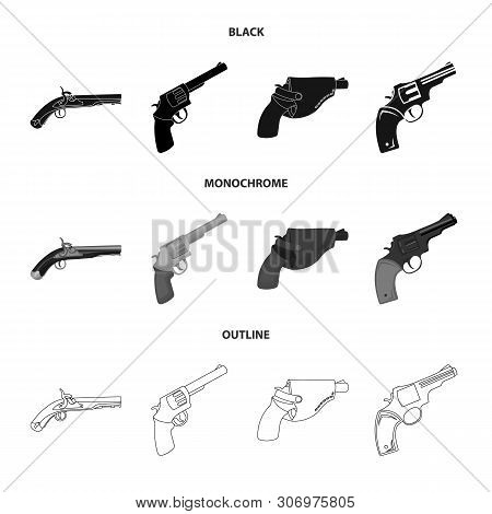 Vector Design Of Revolver And Pistol Logo. Set Of Revolver And Trigger Vector Icon For Stock.