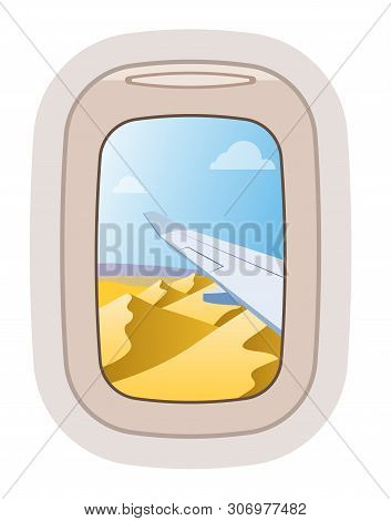 Aairplane Window Vector Traveling By Plane And Porthole View In Flight Illustration Tourism Set Of W